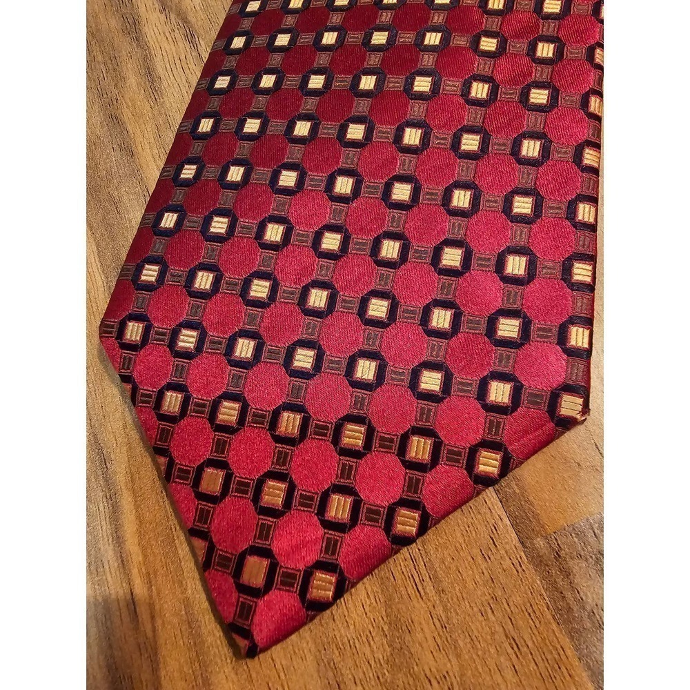 Burberry Luxury Silk tie. Red and‎ gold. Made in Italy - Picture 6 of 7